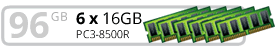 96GB PC3-8500R (6x16GB) DDR3 SDRAM for Dell Poweredge R610